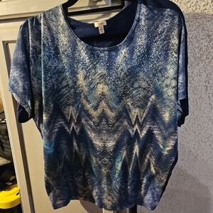 Reba Blue and White Short Sleeve Top